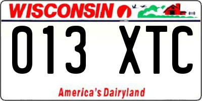 WI license plate 013XTC