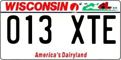 WI license plate 013XTE