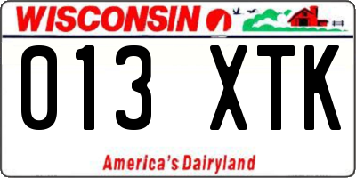 WI license plate 013XTK