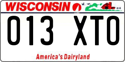 WI license plate 013XTO