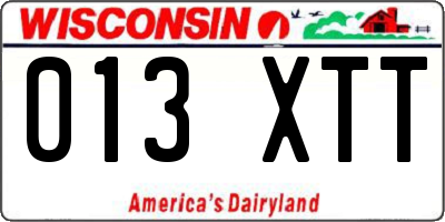 WI license plate 013XTT