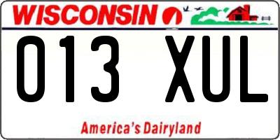 WI license plate 013XUL