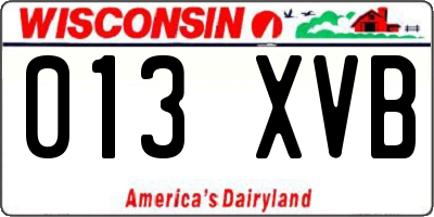 WI license plate 013XVB