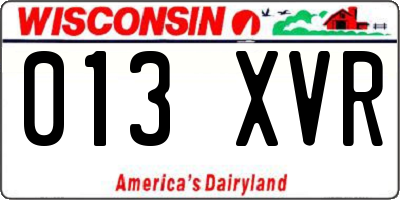 WI license plate 013XVR