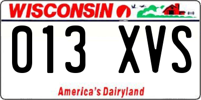 WI license plate 013XVS