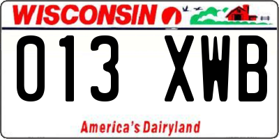 WI license plate 013XWB