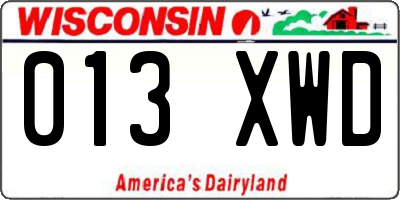 WI license plate 013XWD