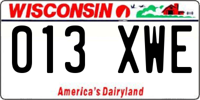 WI license plate 013XWE