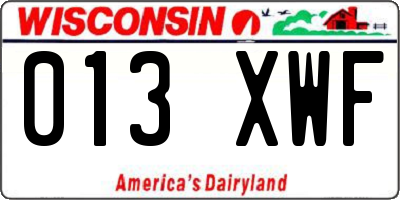 WI license plate 013XWF