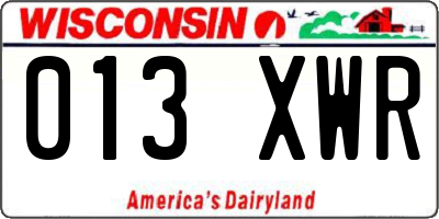 WI license plate 013XWR