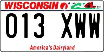 WI license plate 013XWW