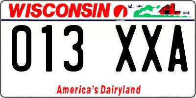 WI license plate 013XXA