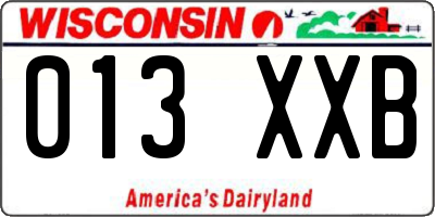 WI license plate 013XXB