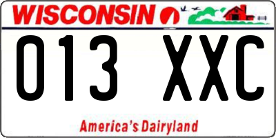 WI license plate 013XXC