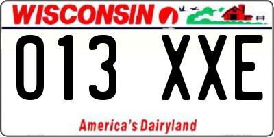 WI license plate 013XXE