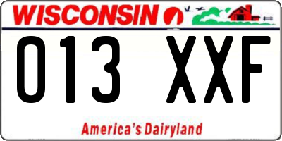 WI license plate 013XXF
