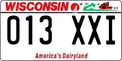 WI license plate 013XXI