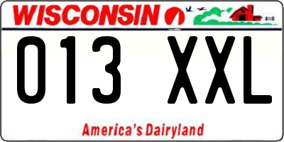 WI license plate 013XXL