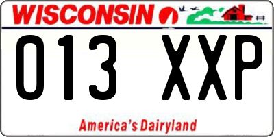 WI license plate 013XXP