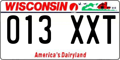 WI license plate 013XXT
