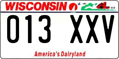 WI license plate 013XXV