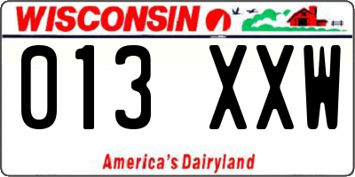 WI license plate 013XXW