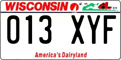 WI license plate 013XYF