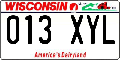 WI license plate 013XYL