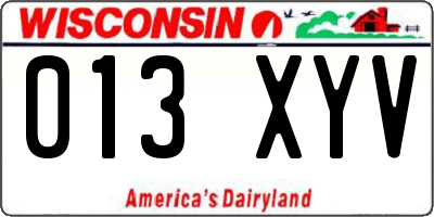 WI license plate 013XYV