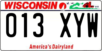 WI license plate 013XYW