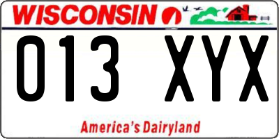 WI license plate 013XYX