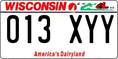 WI license plate 013XYY