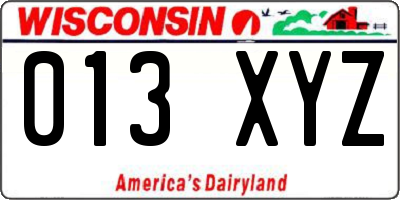WI license plate 013XYZ