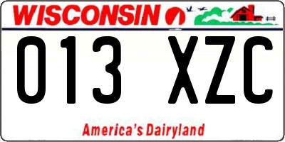 WI license plate 013XZC