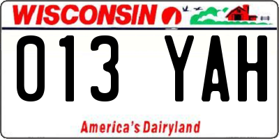 WI license plate 013YAH