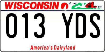 WI license plate 013YDS