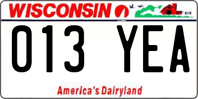 WI license plate 013YEA