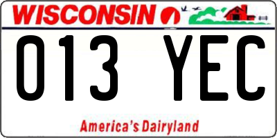 WI license plate 013YEC