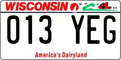 WI license plate 013YEG
