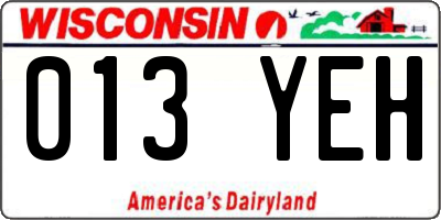 WI license plate 013YEH