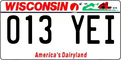 WI license plate 013YEI