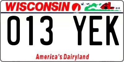 WI license plate 013YEK