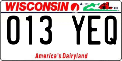 WI license plate 013YEQ