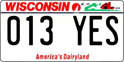 WI license plate 013YES