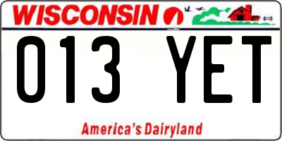 WI license plate 013YET