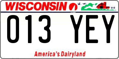 WI license plate 013YEY
