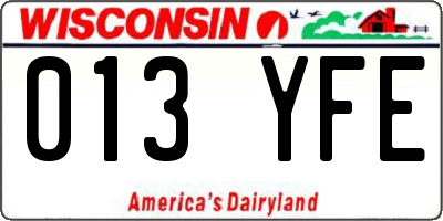 WI license plate 013YFE