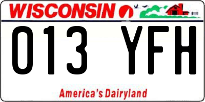 WI license plate 013YFH