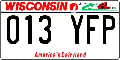 WI license plate 013YFP