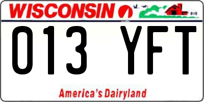WI license plate 013YFT